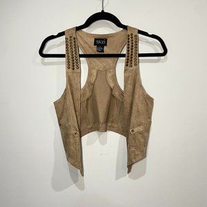 Taxi Y2K Lightweight Open Brown Suede Vest With Brass Studs Size Small